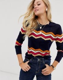 amp  other Stories chevron lightweight sweater in navy   ASOS at Asos